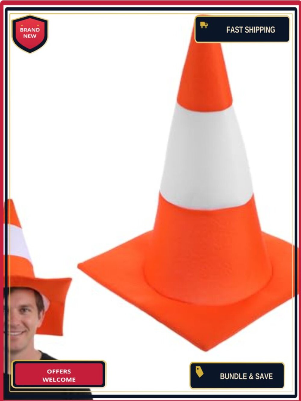 Traffic Cone Hat Funny Costume Headwear for Adults Unisex Novelty Party